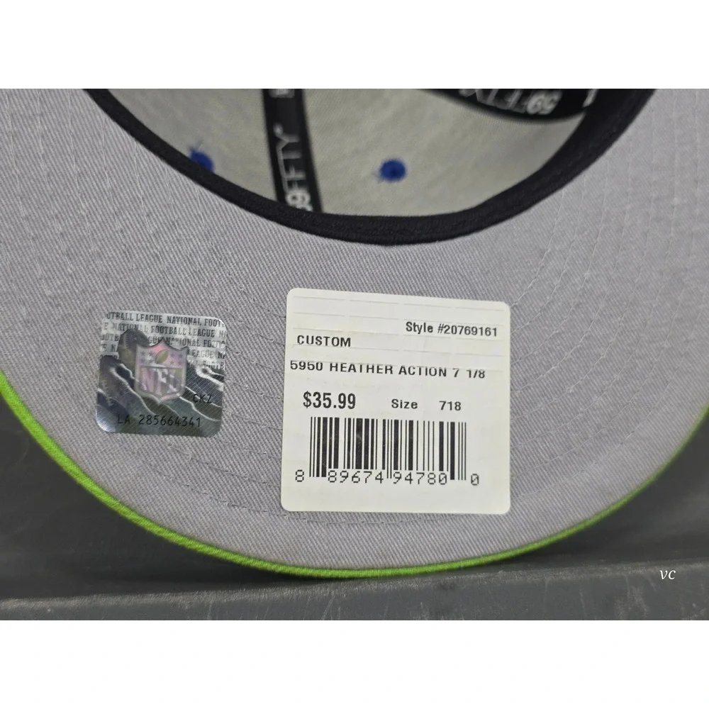 New Era 59FIFTY Seattle Seahawks Hat Heather Action Blue Green Fitted 7 1/8